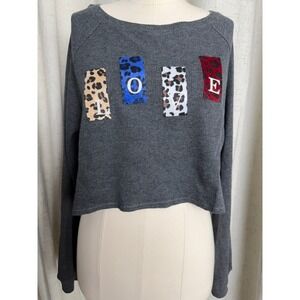 AKAIV NWT "LOVE" Animal Print Waffle Knit Crop Top